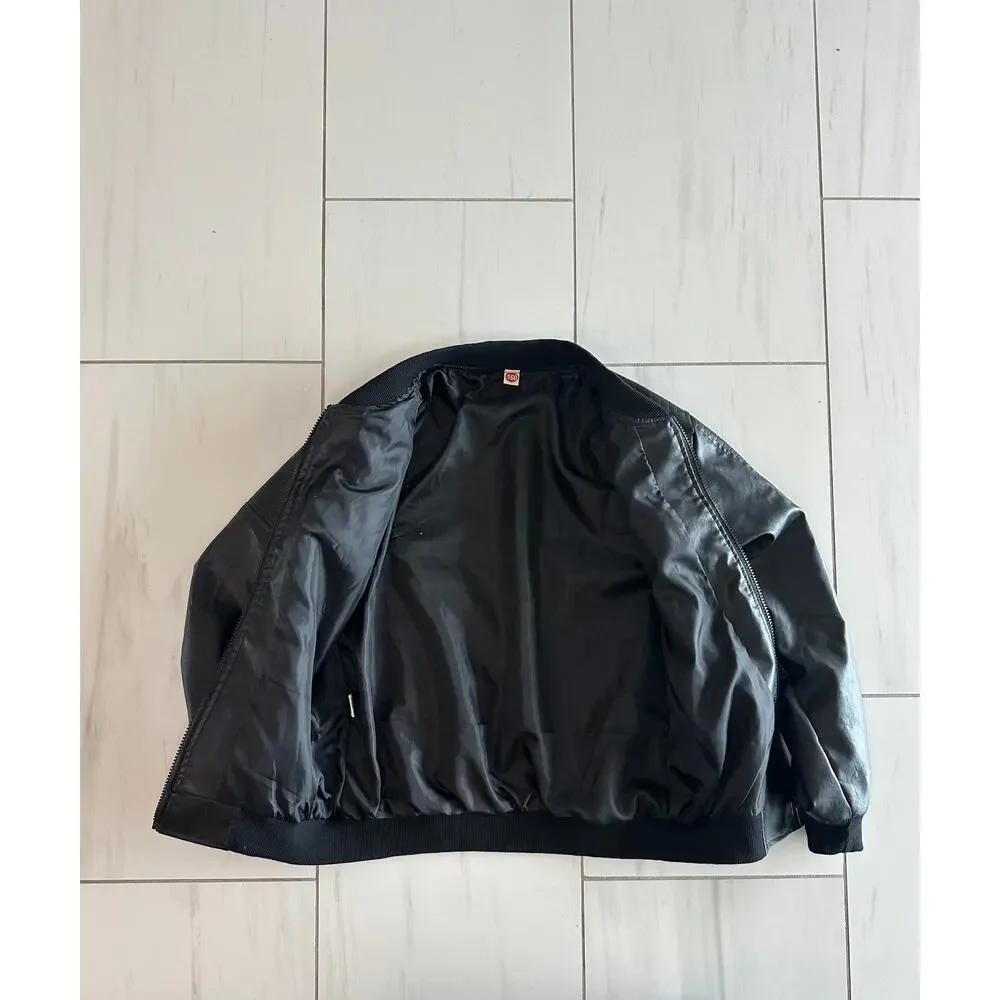 Boys Black Faux Leather Bomber Jacket Size 160 Youth Zip Motorcycle Coat